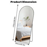 Arched Full Length Mirror with Stand, Floor Standing Mirrors for Bedroom Body Hanging Leaning Wall Living Room Cloakroom 