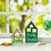 Glitzhome 8.5"H Set of 2 Lighted St. Patrick's Wooden House-shaped Table Decor