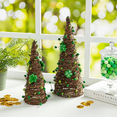 Glitzhome 16"H Set of 2 St. Patrick's Rattan Shamrock and Berries Table Tree