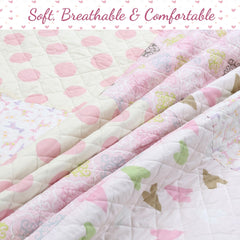 Cozy Line Pink Heart Floral Dot Giraffe Medallion Cotton Patchwork Reversible Quilt Bedding Set