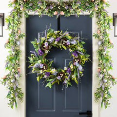 Glitzhome Easter Wreath with Eggs Lavender Bird Nest for Front Door Wall Window Holiday Decoration
