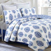 Cozy Line Hittle 3 Piece Cotton Reversible Quilt Bedding Set - Blue/White