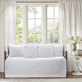 Cozy Line Solid White Chic Brocade Matelasse Medallion Floral 6 Piece Microfiber Daybed Quilt Bedding Set