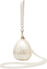 Acrylic Shell Shaped Clutch Women 2025 Trendy Luxury Marble Evening Handbag Pearl Chain Shoulder Bag Wedding Party