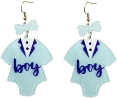 Gender Reveal Earrings Glitter Blue Pink Dress Acrylic Drop Dangle Earrings for Gender Reveal Pregnancy Announcement Cute New Mom To Be Gifts Party Jewelry