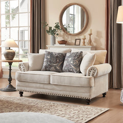 Morden Fort Chenille Fabric Loveseat with Rolled Arm and Nailhead Trim