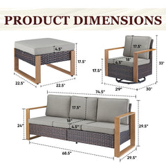 Gymojoy All-Weather Outdoor Sofa Swivel Chair Ottoman Sets