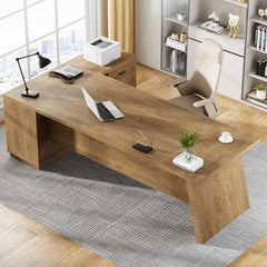 78.7-Inch L-Shaped Executive Desk Computer Desk with File Cabinet