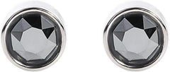 Sterling Silver 6mm Clear Black CZ Round Bezel Rubover Unisex Solitaire Stud Earrings