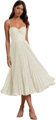 Wchecalino Floral Pleated Wedding Guest Dresses Tea Length Satin Maxi Formal Evening Party Gown with Slit