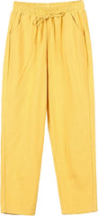 Women Summer Palazzo Pants High Waisted Wide Leg Long Trousers Elastic Drawstring Waist with Pockets Daily Wear