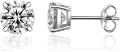 Sterling Silver Synthetic Moissanite Stud Earring Set,Stud Earrings Set 4 Prong Round Synthetic Moissanite Stud Earring For Women and Men