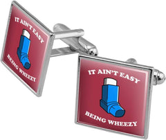 GRAPHICS & MORE It Ain't Easy Being Wheezy Asthma Inhaler Funny Humor Square Cufflink Set - Silver or Gold