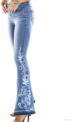 Lisskolo Bell Bottom Jeans for Women Flared Floral Embroidered Jean Wide Leg Denim Pants