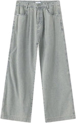 Men Denim Pants Straight Leg Trousers Loose Casual Pocket Zipper Solid Jeans