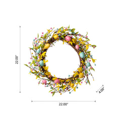 Glitzhome Easter Wreath with Eggs Lavender Bird Nest for Front Door Wall Window Holiday Decoration