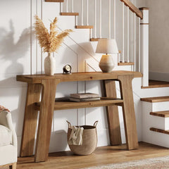 47'' Rustic Solid Wood Console Table, Small Entryway Table with Shelf