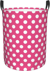 Hot Pink Polka Dot Print C Laundry Basket, Laundry Hamper for Bedroom Apartment College Dorm Room Essentials, Dirty Clothes Hamper for Bedroom Decor Aesthetic