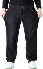 Mens Plus Size Baggy Jeans 7XL Drawstring Elastic Waist Pull On Denim Pants Loose Wide Leg Comfortable Trousers