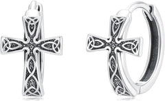ROMANTIC WORK Cross Earrings 925 Sterling Silver Celtic Cross Hoop Dangle Earrings Birthday Christmas Jewelry for Men Women