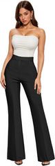 Hybrid & Company Womens Ultra Stretch Ponte Flare Pants-High Rise,Faux Pockets,Pull On,Wrinkle Resistant-Casual & Office Wear