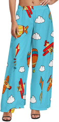 Flying Airplane Balloon Wide Leg Pants for Women Elastic High Waisted Womens Casual Palazzo Lounge Pants