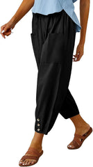 Women's Cropped Pants High Waist Drawstring Capri Pants Wide Leg with Pockets