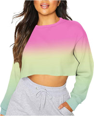 Crop Sweatshirts for Women Fashion Y2k Cute Pullover Long Sleeve Gradient Comfy Fashion Casual Round Neck Tops Army Green