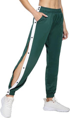 Side Button Down Sweatpants Women Casual Tapered Workout Active Sports Pants High Waist Comfy Breathable Trousers