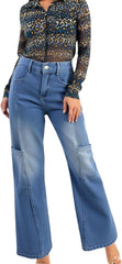 Women's high Waisted Wide Leg Workwear Jeans Fashion Pants Loose high Waisted Jeans Elastic Denim Pants