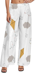 Flying Airplane Balloon Wide Leg Pants for Women Elastic High Waisted Womens Casual Palazzo Lounge Pants