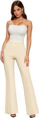 Hybrid & Company Womens Ultra Stretch Ponte Flare Pants-High Rise,Faux Pockets,Pull On,Wrinkle Resistant-Casual & Office Wear