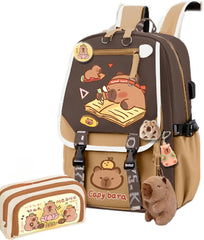 Kapibara Capybara Cartoon Backpack Gift Large Capacity Waterproof Kapibara stuff kawaii backpack with pins and Accessories (Pattern 2)
