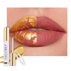 24K Gold Peel Off Matte Liquid Lip Gloss Stain-Lip Liner with Tweezer, Brownish Red Peel Off Lip Stain, Long Lasting & Waterproof Lipstick Tattoo, Transfer-Proof Lip Gloss for All Skin Types