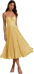 Wchecalino Floral Pleated Wedding Guest Dresses Tea Length Satin Maxi Formal Evening Party Gown with Slit