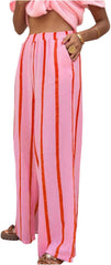 SHENHE Women's Summer Striped Wide Leg Pants Elastic High Waisted Casual Loose Pants Trousers