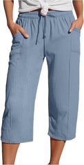 Linen Pants Women 2025 Trendy Capri Pants Summer Wide Leg Pant Drawstring Loose Palazzo Pant Casual Capris