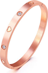 Christmas Gift MVCOLEDY Jewelry Gold /White Gold Plated Bangle Bracelet Heart Stone Stainless Steel with Crystal Bangle Bracelets for Women Jewelry Size 6.7 Inches