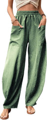 Women's 2025 High Waist Elastic Waist Trousers Casual Loose Fit Harem Pants Summer Solid Color Pant with Pockets