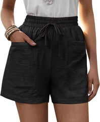 Summer Wide Leg Linen Shorts for Women Plus Size Drawstring High Waisted Elastic Casual Loose Fit Bermuda Shorts