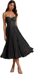 Wchecalino Floral Pleated Wedding Guest Dresses Tea Length Satin Maxi Formal Evening Party Gown with Slit