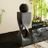 Glitzhome Modern Geometric Oversized Pedestal Sphere Polyresin Outdoor Floor Fountain with Pebbles