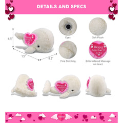 DolliBu Mothers Day Super Soft Plush White Whale Large with Pink Heart - 13 inches