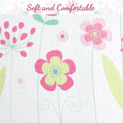 Cozy Line Pink Blossom Cotton Reversible Quilt Bedding Set