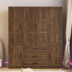 Freestanding Wardrobe 6 Door Armoire Large Closet Clothes Storage Cabinet for Bedroom, Brown