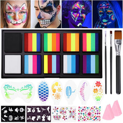 Janolia Face Painting Kit for Kids, Camo Face Paint Kit, Water Activated Face Paint, Rainbow Split Cake Face Body Paint, Ideal Facepaint Makeup Kit for Kids Party Cosplay Halloween Easter Carnival