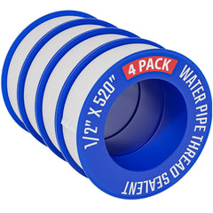 Teflon Tape 4 Rolls 1/2 Inch(W) X 520 Inches(L) Teflon Duct Sealant Tape for Shower Head, Plumbing Thread Tapes, Water Pipe Sealing Plumbers PTFE Thread Seal, Pipe Dope Plumbers Accessories
