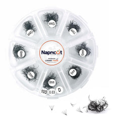 1000 Promade Fans - 10D 0.07 Mix 8-15mm CC Curl, Napricot Volume Lash Fans for Eyelash Extensions, Promade Lash Fans for Eyelash Extensions, Middle Stem, Fluffy, Soft – Bonus 2 Pairs Eye Pads Included