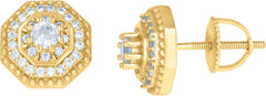Sterling Silver Or Yellow-Tone Mens Cubic-Zirconia Octagon Fashion Stud Earrings