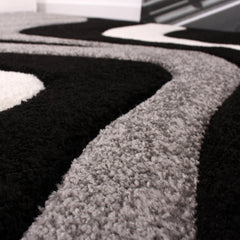 Designer Area Rug with Contour Cut and Modern Wave Pattern